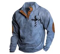 Men's American Flag Graphic Sweatshirts Western Aztec Print Vintage Top Henley Button Patchwork Pullover Sweaters