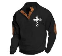 Men's American Flag Graphic Sweatshirts Western Aztec Print Vintage Top Henley Button Patchwork Pullover Sweaters