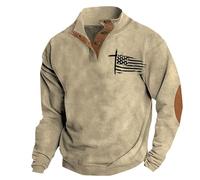 Men's American Flag Graphic Sweatshirts Western Aztec Print Vintage Top Henley Button Patchwork Pullover Sweaters