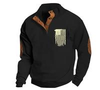 Men's American Flag Graphic Sweatshirts Western Aztec Print Vintage Top Henley Button Patchwork Pullover Sweaters