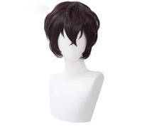 Mens Anime Cosplay Wig for Dazai Osamu Halloween Costume Party Short Curly Dark Brown Heat Resistant Halloween Party Wigs