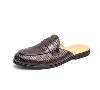 Men's Backless Leather Loafers Slip-On Mule Shoes With Anti-Slip Sole For Casual Comfort Wear(Dark brown,44)