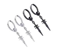 Men's Black Hoop Set of 4 Hip Hop Earrings Fashion Clips Women's Ear Pendants Stylish Accessories