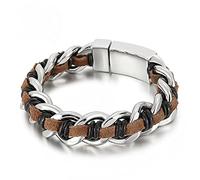 Men's Bracelet Personalised Chain Bracelet Curb Chain Brown Wrist Chain Stainless Steel with Magnetic Clasp Length 21.5 cm, Faux, Without Zirconia