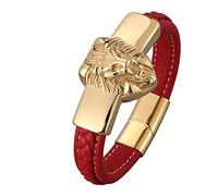 Men's Bracelet, Personalised Lion's Head Bracelets, Cool Wrist Chain, Stainless Steel with Magnetic Clasp, Length 18.5 cm, Men's Gifts, Faux, Without Zirconia