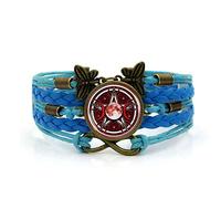 Mens Bracelets,Blue Rope Beautiful Five-Pointed Star Bright Moon Art,Time Gemstone Multi-Layer Hand-Woven Glass Combination Jewelry Ladies Fashion European and American Jewelry