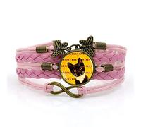 Mens Bracelets,Pink Rope Black Cute Cat Animal,Time Gemstone Multi-Layer Hand-Woven Glass Combination Jewelry Ladies Fashion European and American Jewelry