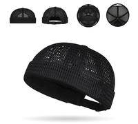 Men's Breathable Brimless Hat Summer Style Mesh Tang,Outdoor Lightweight Adjustable Mesh No Brim Cap,Cooling Docker Beanie (Black)