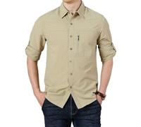 Mens Breathable Long Sleeve Shirts UV Protection Outdoor Shirts Breathable Button-Down Shirt Wicking Quick Drying Safari Shirt with Pockets for Hiking Fishing Golfing (Khaki,3XL)