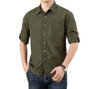 Mens Breathable Long Sleeve Shirts UV Protection Outdoor Shirts Breathable Button-Down Shirt Wicking Quick Drying Safari Shirt with Pockets for Hiking Fishing Golfing (Green,XL)