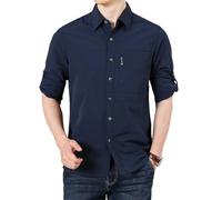 Mens Breathable Long Sleeve Shirts UV Protection Outdoor Shirts Breathable Button-Down Shirt Wicking Quick Drying Safari Shirt with Pockets for Hiking Fishing Golfing (Navy Blue,4XL)