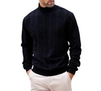 Mens Cable Knit High Neck Sweater Solid Color Long Sleeve Casual Pullover (Dark Blue,3XL)
