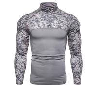 Mens Camouflage Long Sleeve Shirt Quarter Zip Stand Collar Pullover (Gray,S)