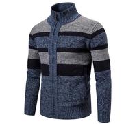 Men's Cardigan Regular Fit Zipper Placket Color Matching Sweater Jacket Temperament Fashion Casual Knitwear J-Blue XL