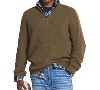 Men's Cashmere Business Casual Zipper Sweater, Quarter Zip Mens Sweater, Knit Long Sleeve Loose Fit Pullover Sweatshirt. (XL, Brown)
