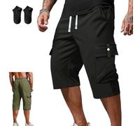 Men's Casual Drawstring Capri Cargo Pants,3/4 Length Long Drawstring Stretch Elastic Waist Shorts,Summer Casual Cargo Short (FR/ES, Letras, 3XL, Regular, Regular, Black)