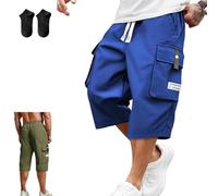Men's Casual Drawstring Capri Cargo Pants,3/4 Length Long Drawstring Stretch Elastic Waist Shorts,Summer Casual Cargo Short (FR/ES, Letras, 4XL, Regular, Regular, Blue)