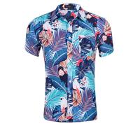 Men's casual dress shirt mens print button down short sleeve hawaiian