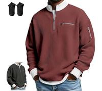 Men's Casual Fashion Up Collar Contrasting Zipper Sweatshirt,Men Daily Loose and Simple Waffle Half-Zip Stand Collar Pullover (FR/ES, Letras, M, Regular, Regular, Red)