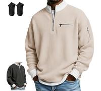 Men's Casual Fashion Up Collar Contrasting Zipper Sweatshirt,Men Daily Loose and Simple Waffle Half-Zip Stand Collar Pullover (FR/ES, Letras, 4XL, Regular, Regular, Beige)