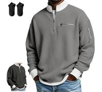 Men's Casual Fashion Up Collar Contrasting Zipper Sweatshirt,Men Daily Loose and Simple Waffle Half-Zip Stand Collar Pullover (FR/ES, Letras, XXL, Regular, Regular, Gray)