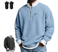 Men's Casual Fashion Up Collar Contrasting Zipper Sweatshirt,Men Daily Loose and Simple Waffle Half-Zip Stand Collar Pullover (FR/ES, Letras, XL, Regular, Regular, Blue)