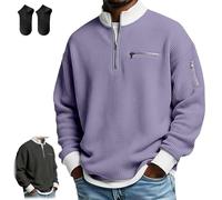 Men's Casual Fashion Up Collar Contrasting Zipper Sweatshirt,Men Daily Loose and Simple Waffle Half-Zip Stand Collar Pullover (FR/ES, Letras, S, Regular, Regular, Purple)