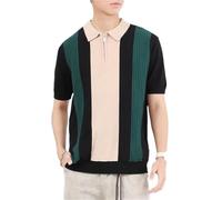 Mens Casual Knit Sweaters Golf Polo Shirt Lightweight Striped Short Sleeve Tee for Beach or Work(Noir,3XL)