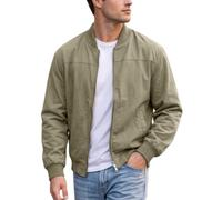 Mens Casual Lightweight Jacket Zip Up Regular Fit With Side Pockets (Khaki,S)