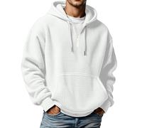 Men's Casual Solid Color Waffle Zipper Long Sleeve Hooded Sweatshirt - Lightweight and Breathable for Outdoor Use