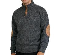 Men's Casual Stand Collar Quarter Button Solid Color Henley Sweatshirt Knitted Long Sleeve Pullover Elbow Patchwork Patches (Dark Gray,L)