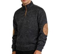 Men's Casual Stand Collar Quarter Button Solid Color Henley Sweatshirt Knitted Long Sleeve Pullover Elbow Patchwork Patches (Black,M)