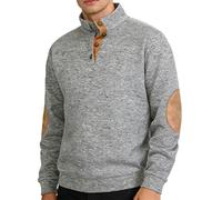 Men's Casual Stand Collar Quarter Button Solid Color Henley Sweatshirt Knitted Long Sleeve Pullover Elbow Patchwork Patches (Light Gray,L)