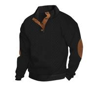 Men's Casual Sweatshirt Pullover Sweater, Long Sleeve 1/4 Button Pullover Sweater (Black,XL)