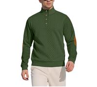 Men's Casual Sweatshirt Pullover Sweater, Long Sleeve 1/4 Button Pullover Sweater (Green,3XL)