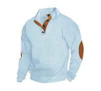 Men's Casual Sweatshirt Pullover Sweater, Long Sleeve 1/4 Button Pullover Sweater (Light Blue,L)