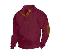 Men's Casual Sweatshirt Pullover Sweater, Long Sleeve 1/4 Button Pullover Sweater (Wine Red,M)