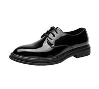 Mens Classic Lace Up Leather Oxfords Black Bright Upper Wedding Prom Tuxedo Dress Shoes(42 EU)