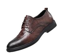 Men's Classic Lace Up Oxford Dress Shoes Breathable PU Leather Block Heel Non Slip Formal Prom Footwear(Brown,39 EU)