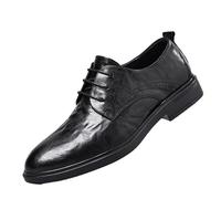 Men's Classic Lace Up Oxford Dress Shoes Breathable PU Leather Block Heel Non Slip Formal Prom Footwear(Noir,42 EU)