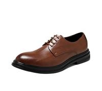 Mens Classic Lace Up Oxford Shoes Leather Round Toe Slip Resistant Block Heel Formal Casual Footwear(Brown,39 EU)