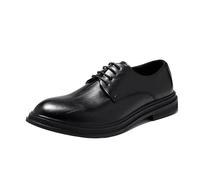 Mens Classic Lace Up Oxford Shoes Leather Round Toe Slip Resistant Block Heel Formal Casual Footwear(Noir,41 EU)