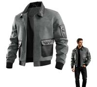 Men's Color Block Faux Suede Flight Jacket,Lapel Collar Zip Up Cargo Bomber Coat with Zipper Sleeve,Vintage Casual Outerwear