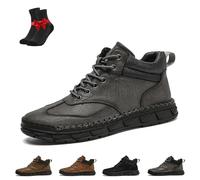 Men's Comfortable Handmade Leather Boots, Men's Slip-On Orthopedic Leather Boots, Waterproof Toe Box Shoes(Grey,46 EU)