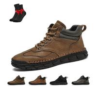 Men's Comfortable Handmade Leather Boots, Men's Slip-On Orthopedic Leather Boots, Waterproof Toe Box Shoes(Brown,39 EU)