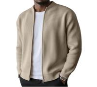 Mens Corduroy Jacket Full Zip Stand Collar Regular Fit Long Sleeve (Khaki,XXL)