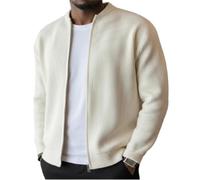 Mens Corduroy Jacket Full Zip Stand Collar Regular Fit Long Sleeve (White,S)