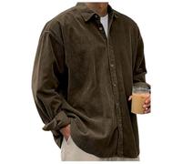 Mens Corduroy Shirt Long Sleeve Button Down Casual Blouses Jacket Men Loose Fit Casual Shirt Street Wear Spring Autumn Shirts (Brown,S)