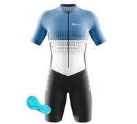 Men's Cycling Skinsuit - Trisuit Triathlon One Piece Padded Short Sleeve Suit Duathlon Running Swimming Cycling Skin Suit (9,L)