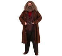 Men's Deluxe Harry Potter Hagrid Fancy Dress Costume, Fictional Giant Fancy Dress Costume, Wizard Gamekeeper Brown Jacket for Halloween Small